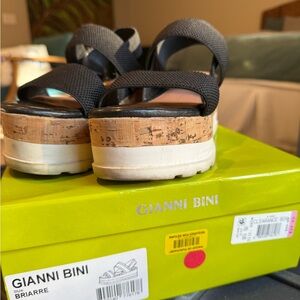 Gianni Bini Black Cork Platform Sandals with White Outsole